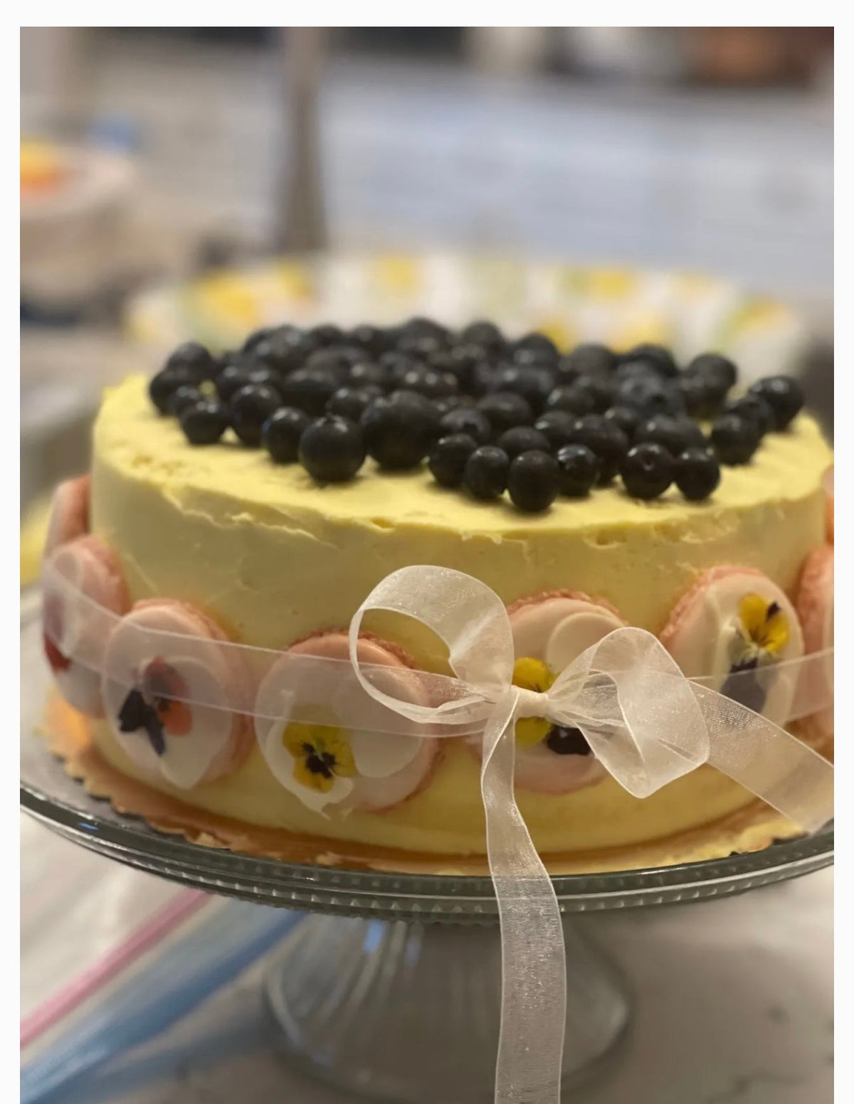 A lemon blueberry layer cake made at Little Hidden Bakery in Rancho Santa Fe